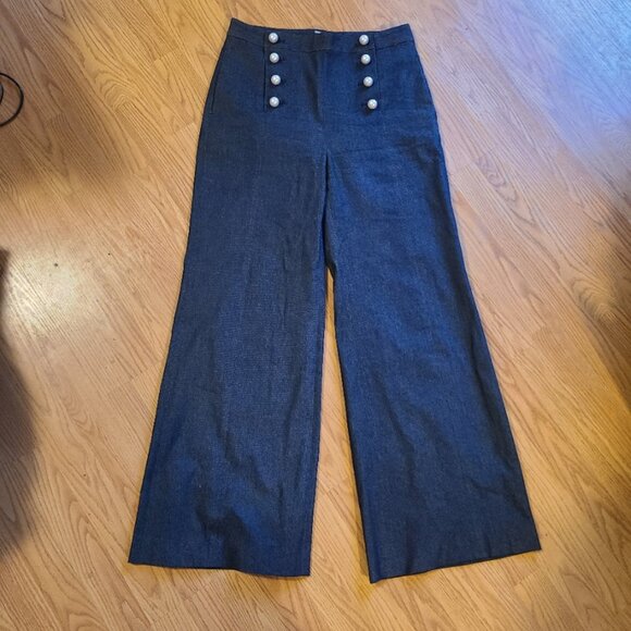NEW NWOT! ADAM LIPPES INDIGO DENIM WIDE LEG SAILOR PANTS PEARL BUTTON HI RISE 10 - Picture 2 of 8